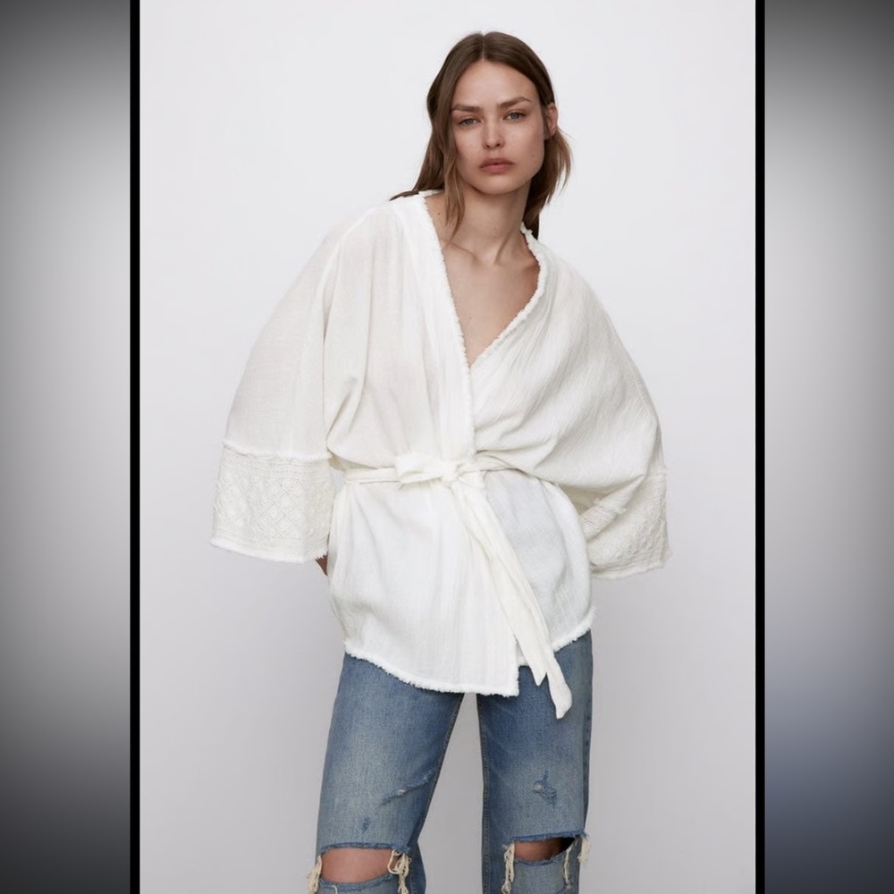 Zara Cream Kimono Wrap Robe Jacket